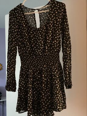 Kimchi Blue Black Long-Sleeve Floral Smocked Waist Mini Dress